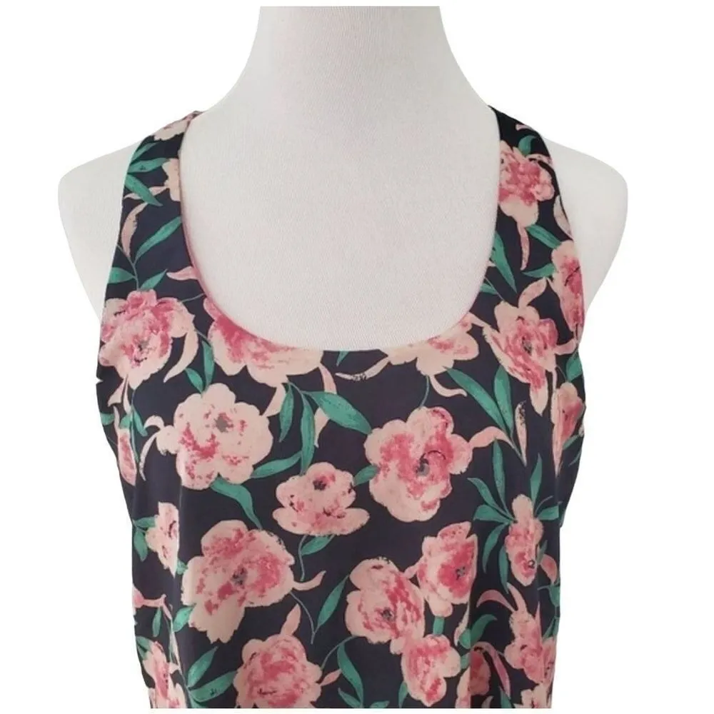 Collective Concepts Womens Floral Back Zip Racerback Tank Top Multicolor Small - Image 2