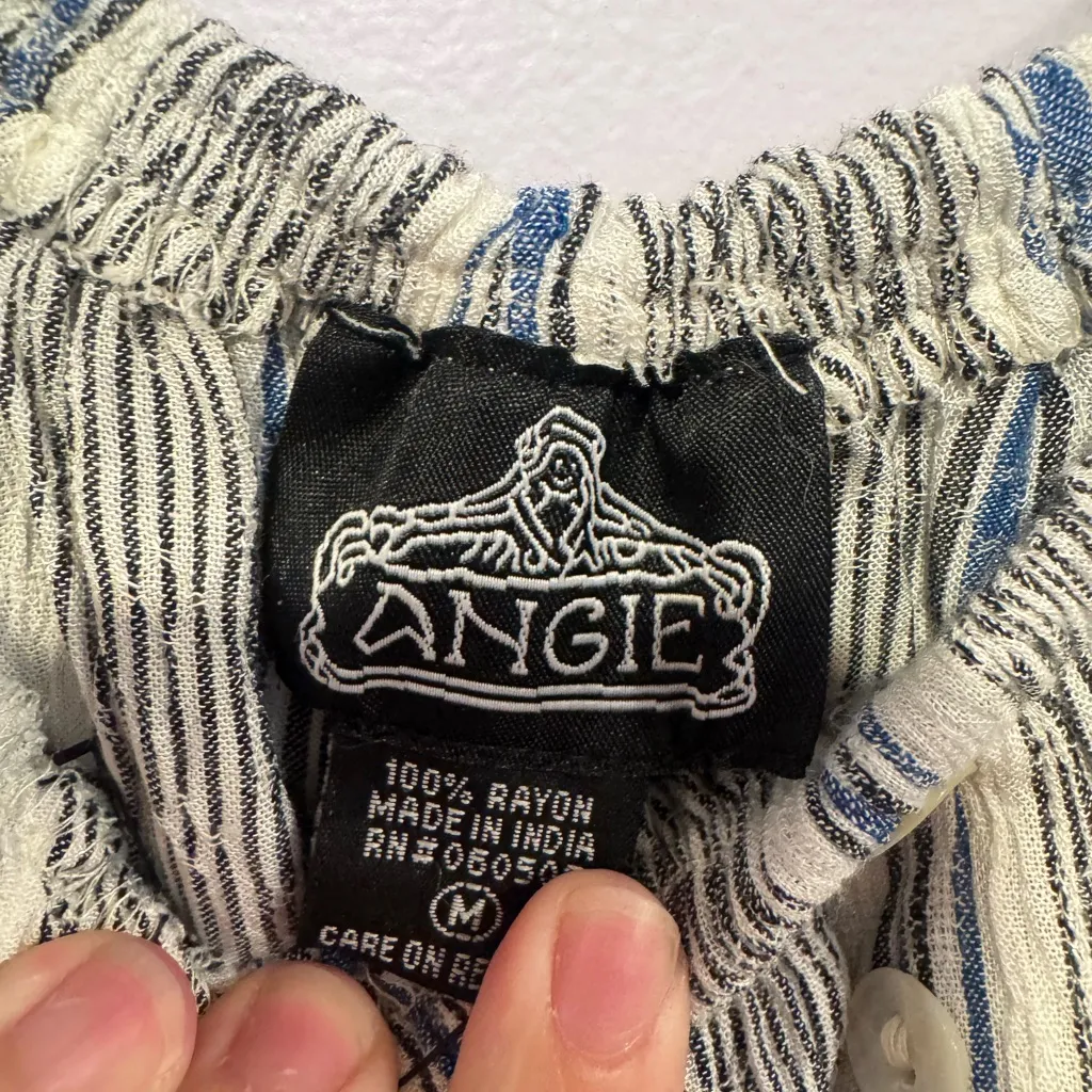 Grey white and blue Angie stripe flowy‎ button shirt - Image 2