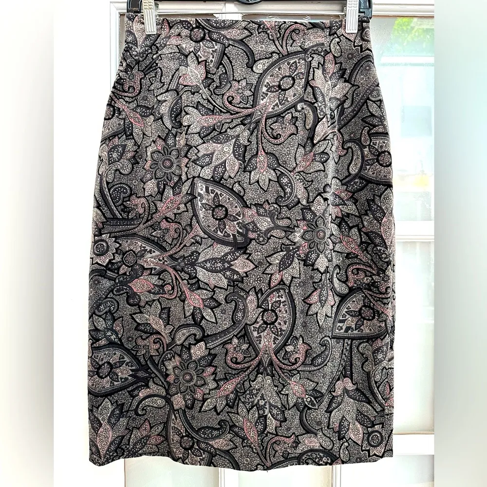 Vintage Susan Bristol Velvet Burnout Black & Pink Paisley Pencil Skirt Size 8 M - Image 13