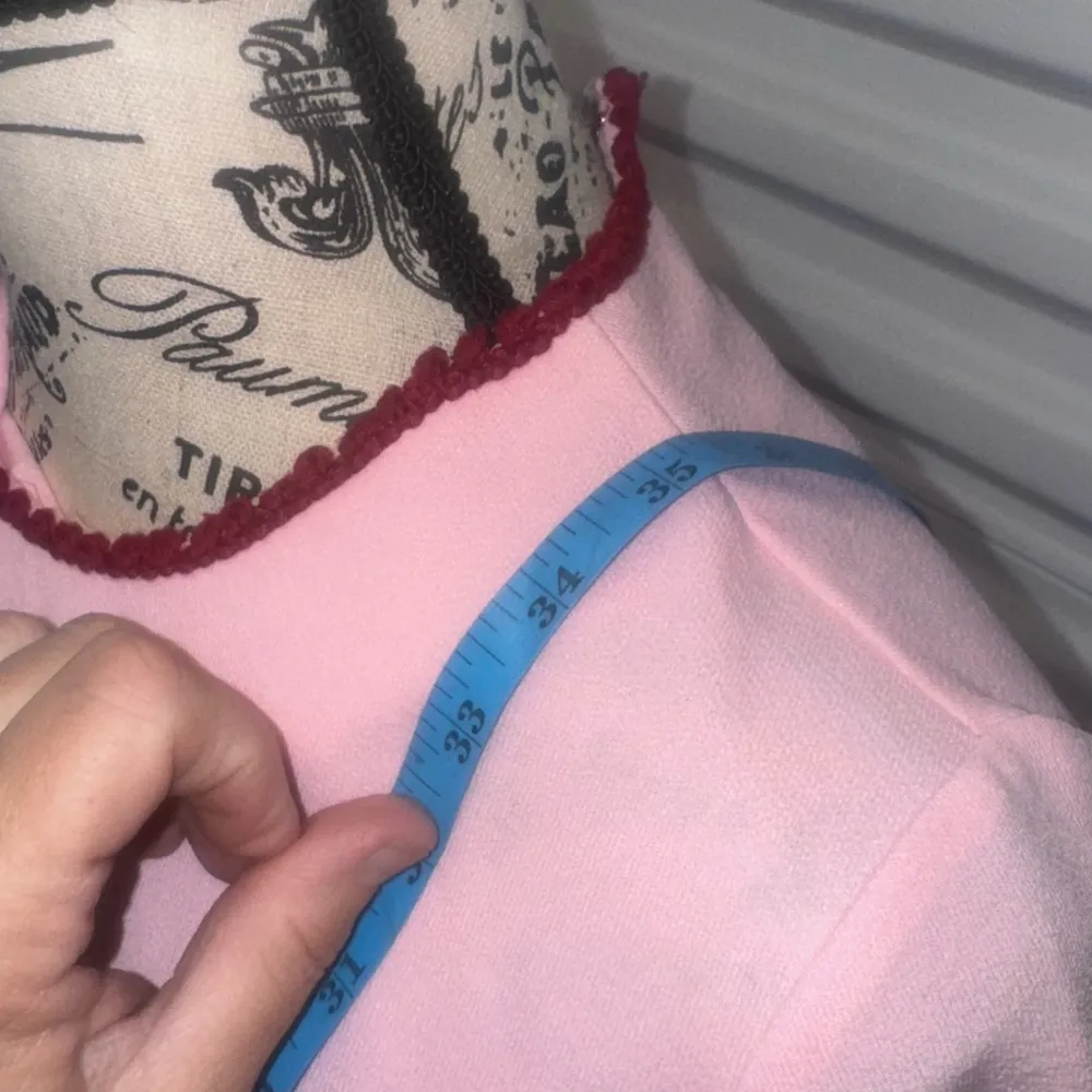 Vintage 70's Dress Size M Pink Burgundy Trim Long Sleeve Size M - Image 6