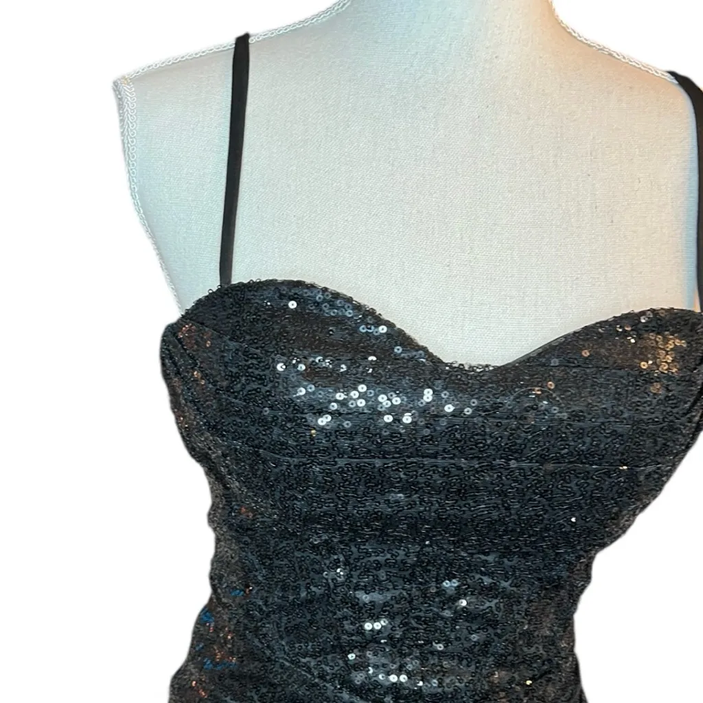 Black Sequin Evening Gown sleeveless prom formal whimsi goth chic Size 0 - Image 3