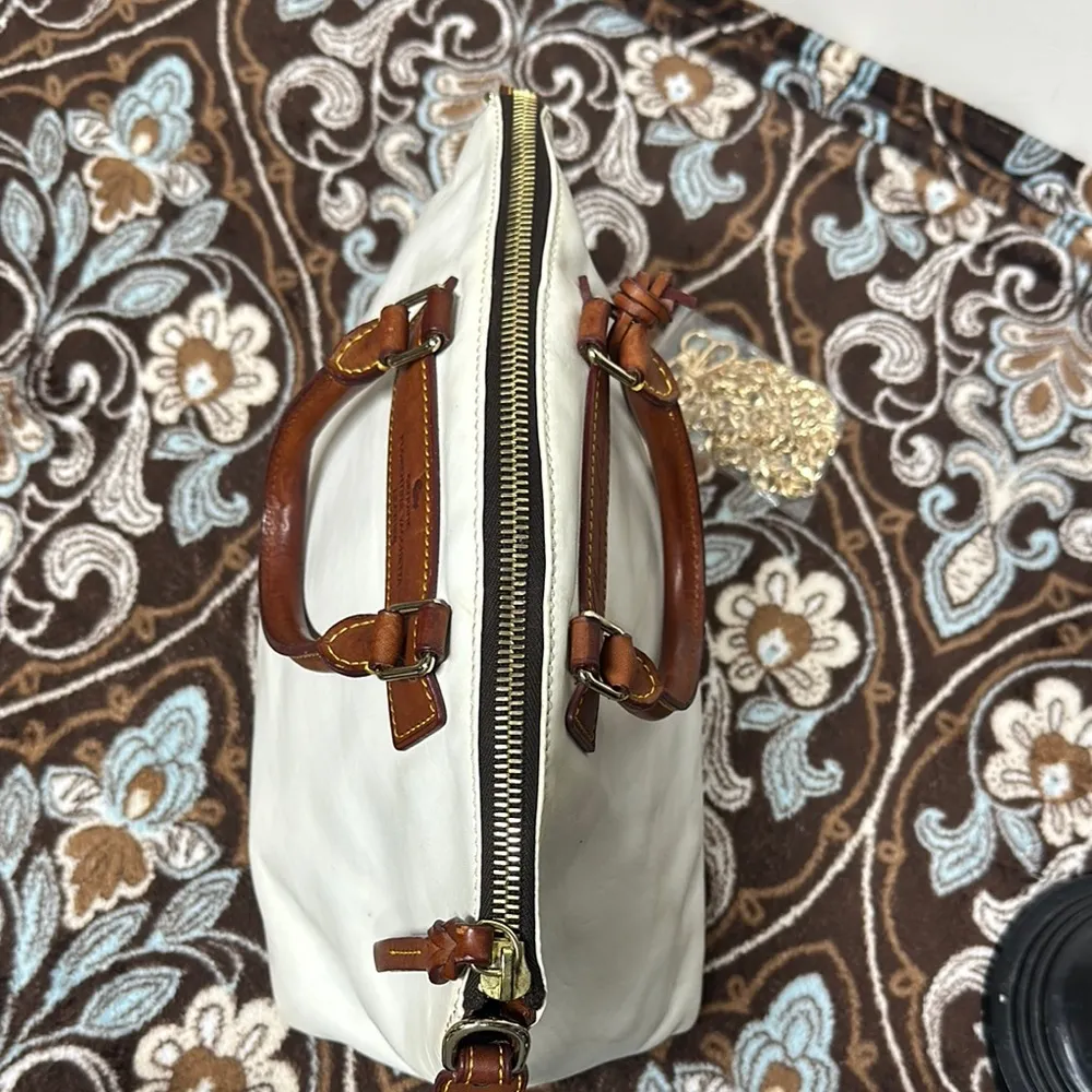 Dooney & Bourke White and Brown Satchel with Leather Accents - Image 10