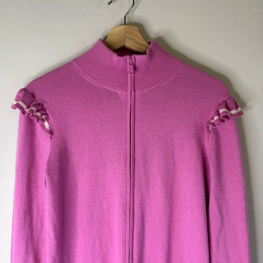 Polo golf Ralph lauren resort rose ruffle trim zip up golf sweater ladies M Pink Size M - Image 4