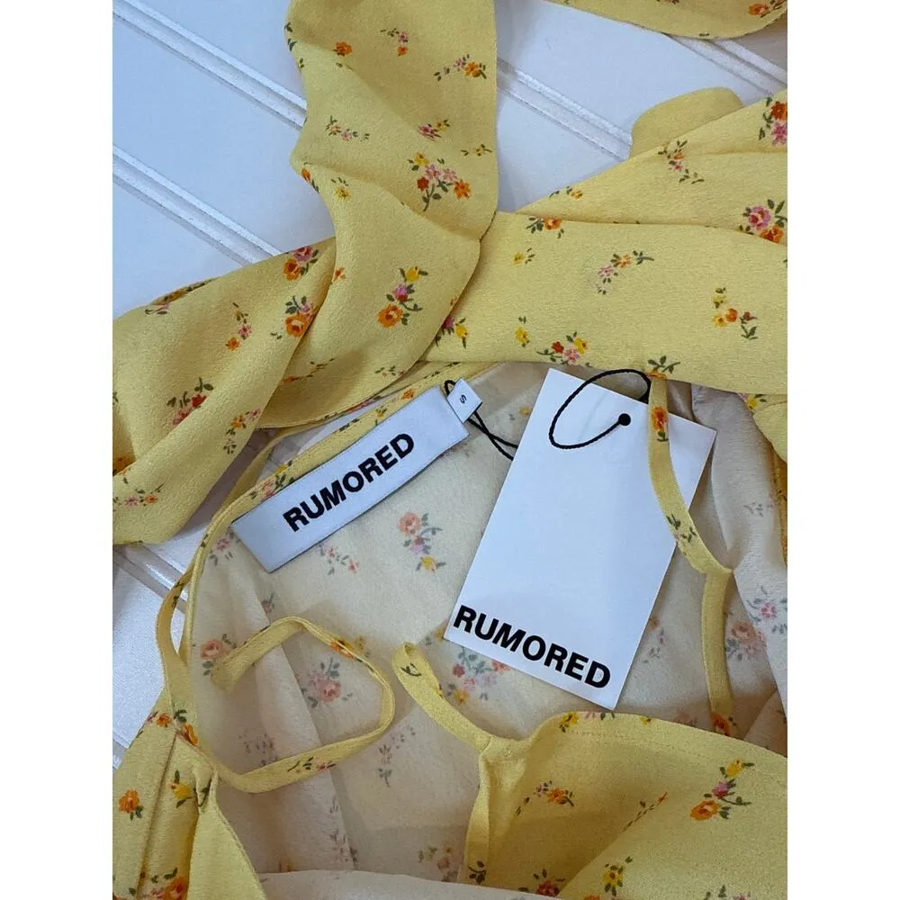 NWT Rumored Sirena Midi Wrap Dress Windswept Floral Halter Slit Womens Size S Yellow - Image 6