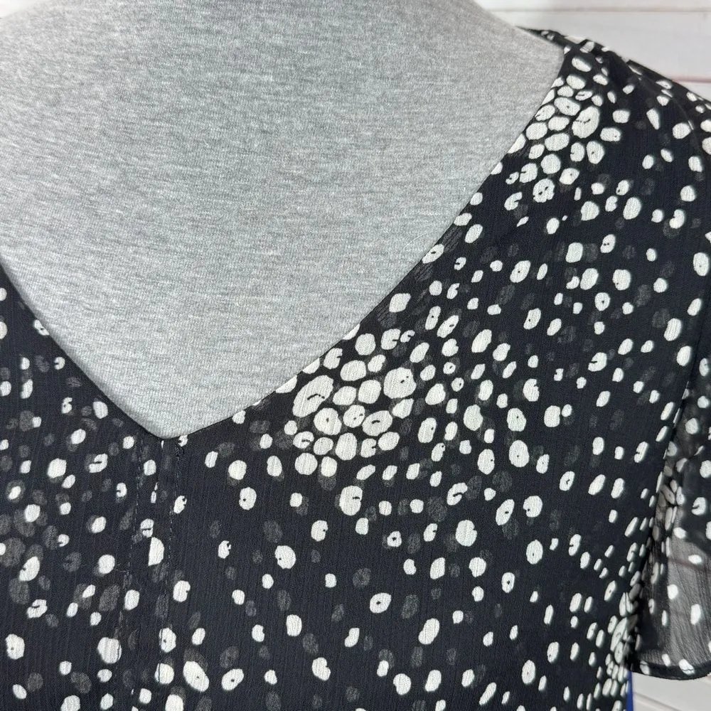 Apt. 9 Polka Dot Tiered Layers Split Flutter Sleeve Top Blouse Black White Small - Image 5