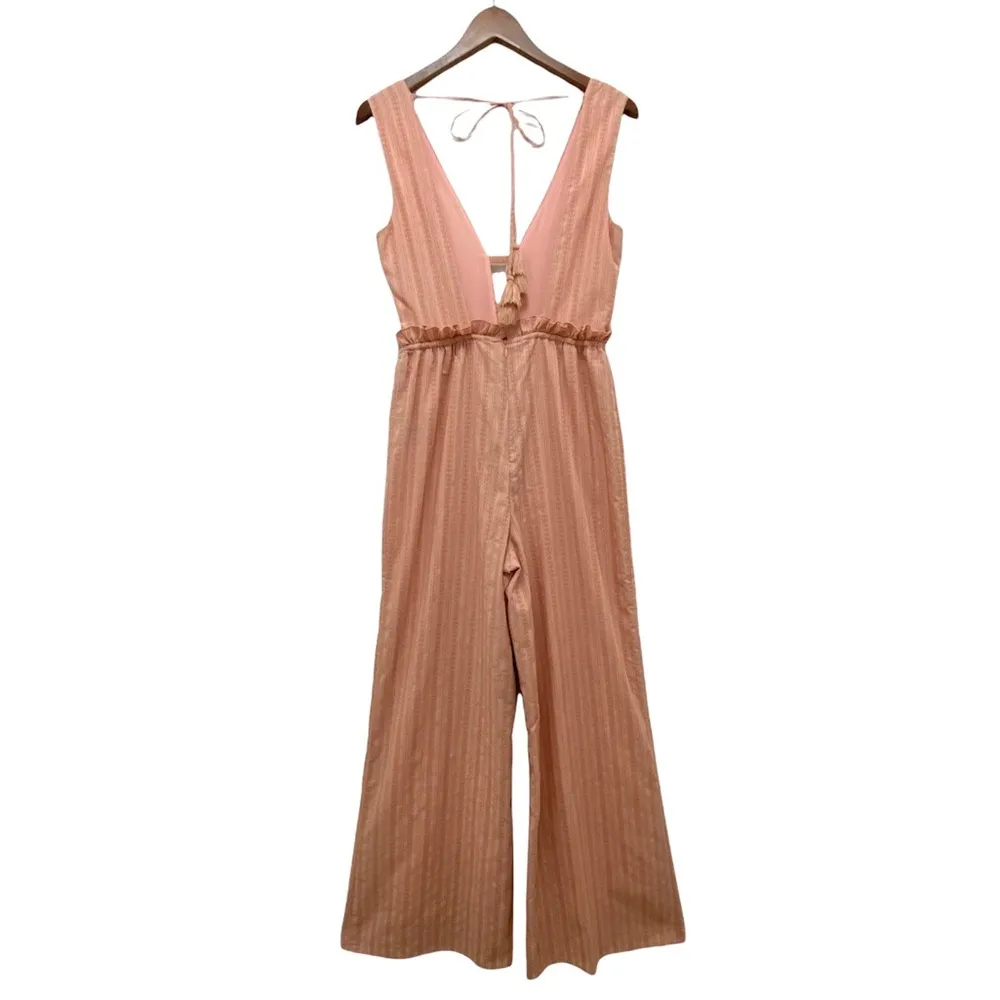 Tularosa  Essie Jumpsuit Open Back Linen Cotton Blend Blush Pink Flared Size S - Image 5