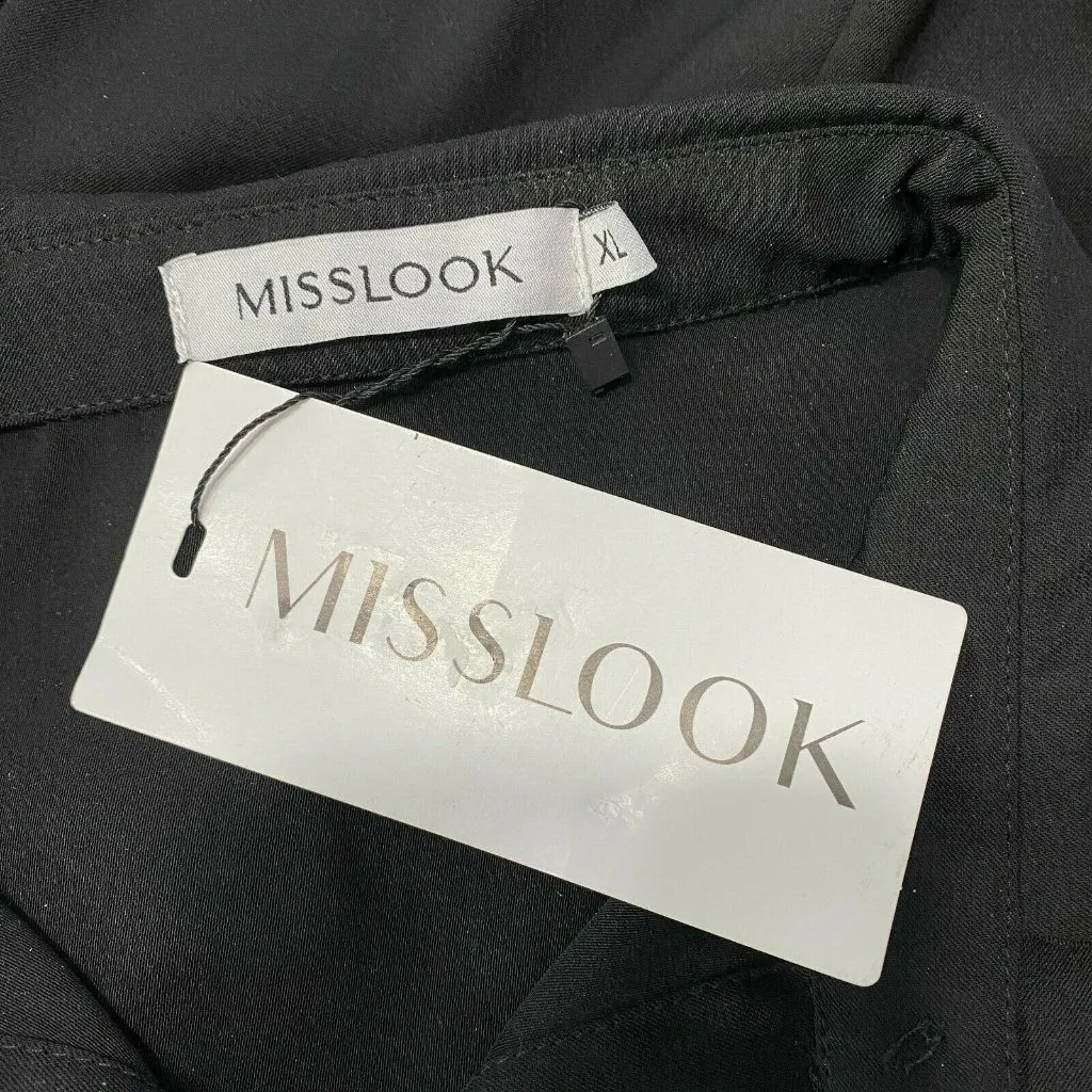 Misslook Blouse Womens XL Black Long Tab 3/4 Sleeve Button Up Top Office New NWT - Image 8