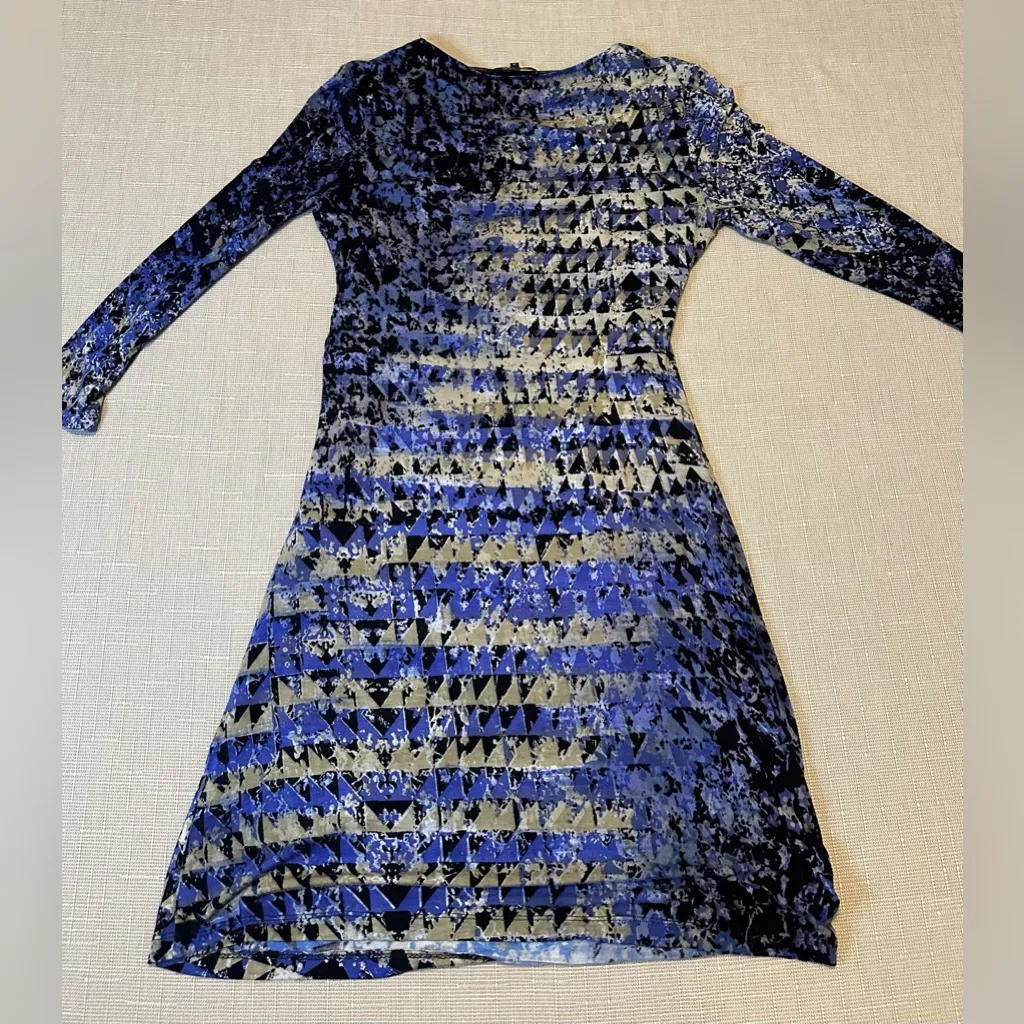 Nic & Zoe Geometric Abstract Pattern Twist Dress Size MED Blue Black - Image 9
