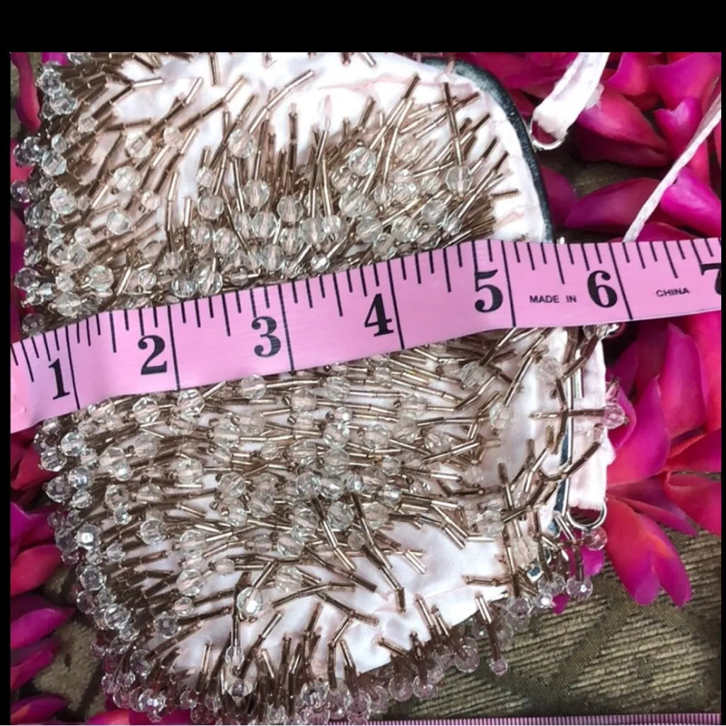 V&M" Vintage style Pink Beaded Evening Hand Bag Coquette Promo Cocktail - Image 5