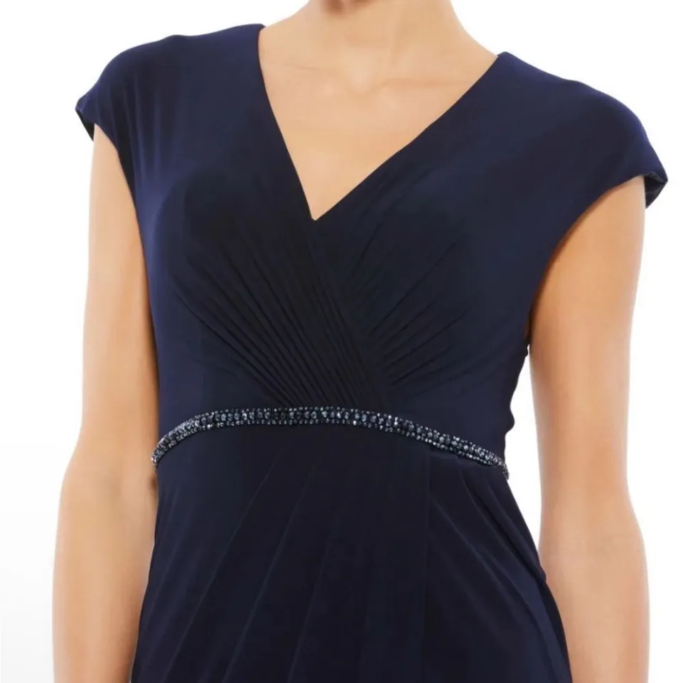 NWT Mac Duggal 67850 Navy Beaded Waist Cap‎ Sleeve Dress Gown Sz 10 $398 - Image 5