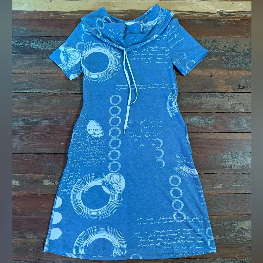 Artex Fashions Drawstring Cowl Neck Art To Wear Dress ~ Size XS 💛🍄 Blue - Image 6