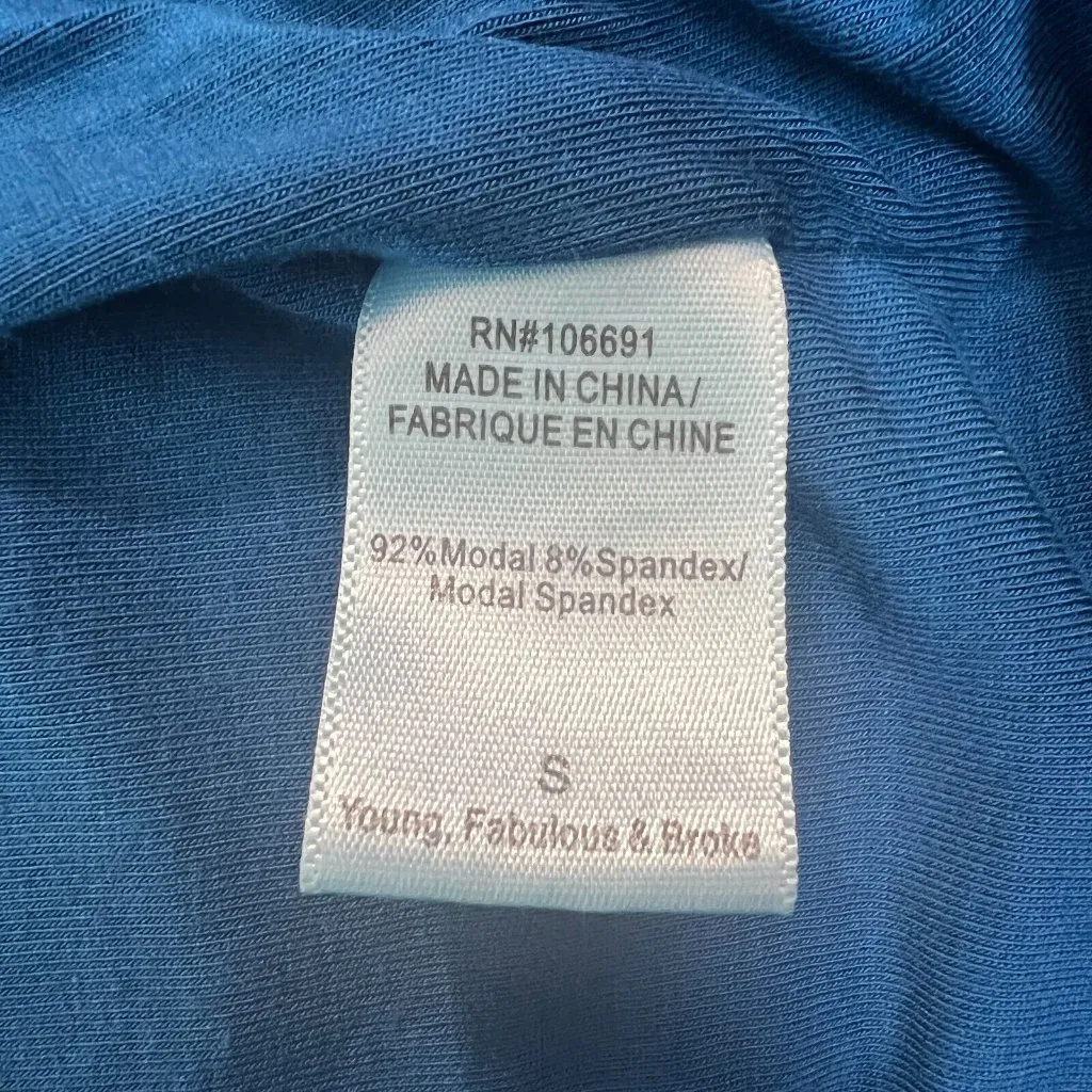 Young Fabulous‎ & Broke Dress Small Black Blue Tie Dye Draped Long Sleeve Sheath - Image 9