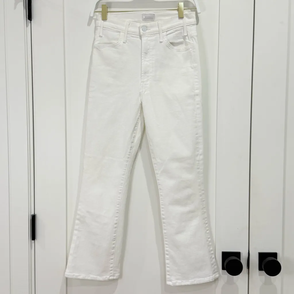Mother The Hustler Ankle Fray Jeans Size 27 White Flare High Rise Coastal Chic - Image 4