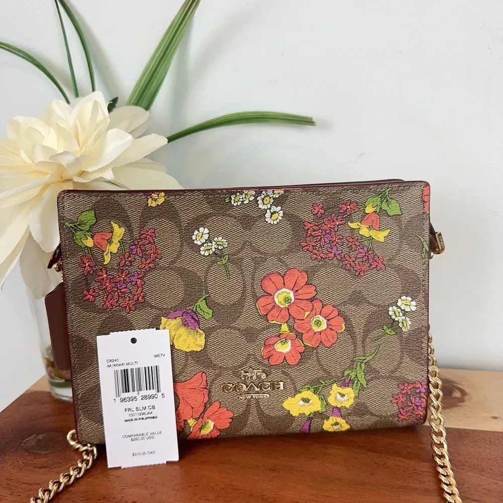 NWT COACH Slim Crossbody In Signature‎ Canvas With Floral Print - Image 7