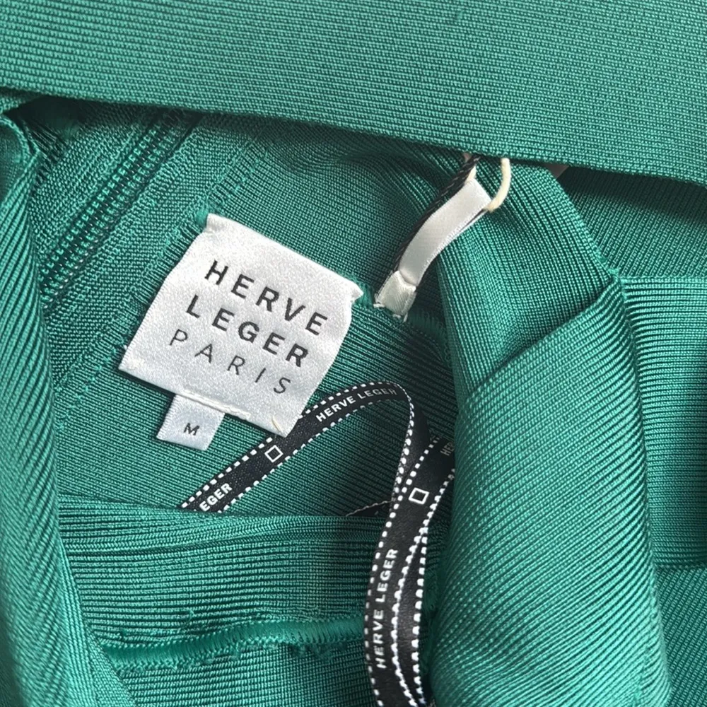 NEW HERVE LEGER Cutout Bandage Midi Dress In Emerald Medium - Image 14