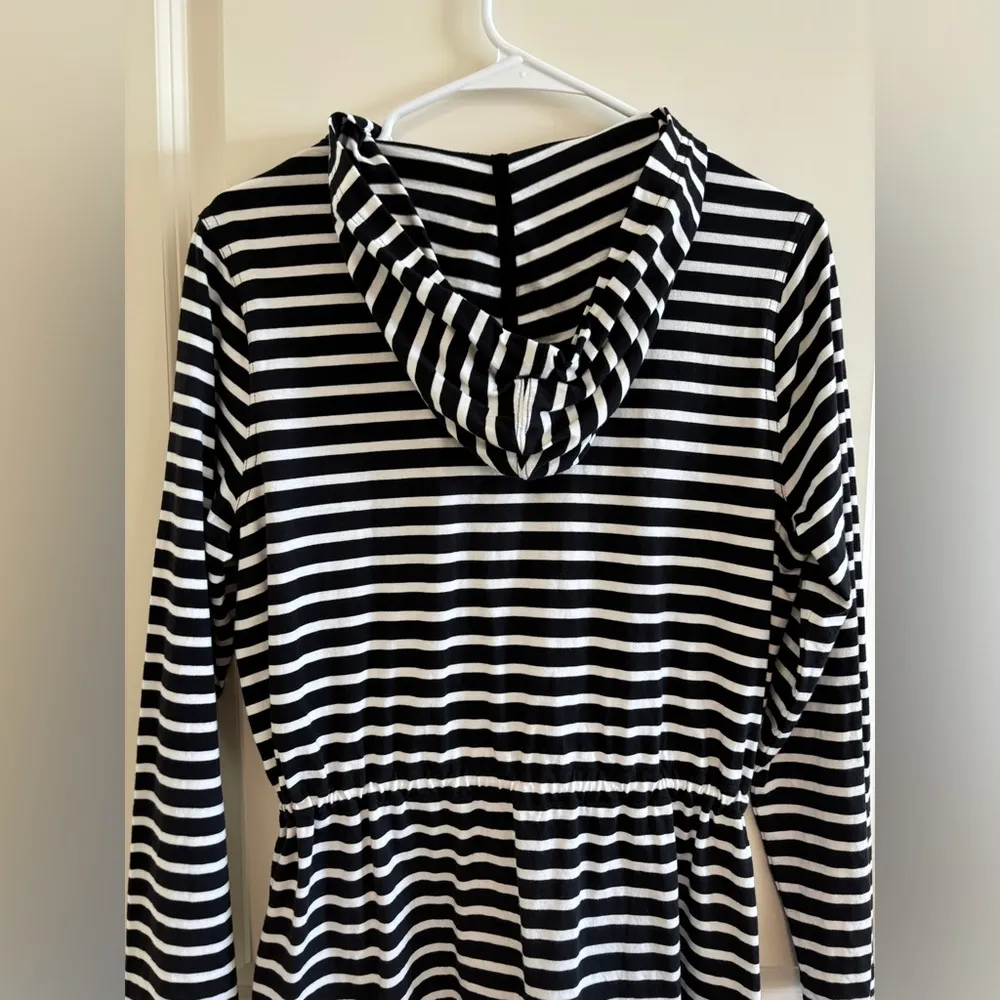 Lands’ End Hooded Cover up Dress Color Black Stripe Size M/P 10 - Image 6