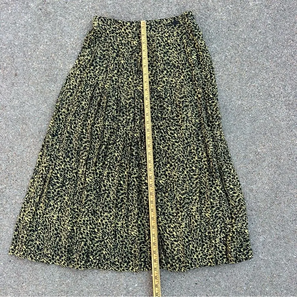 VTG 80s Gianni Versace Italy Silk Leopard Print Wrap Skirt Black Yellow Size II - Image 10