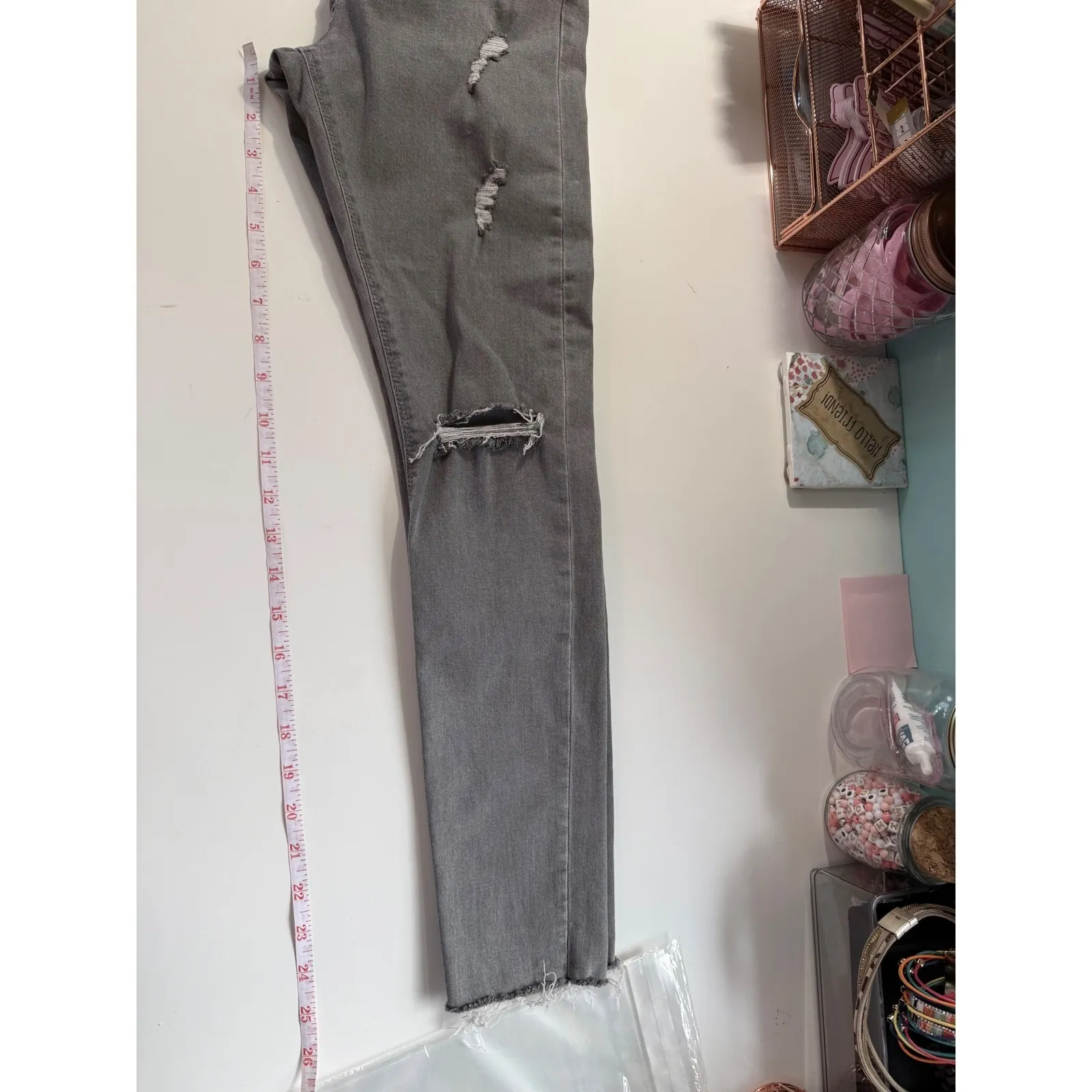 Topshop Moto Jamie Grey Ripped High Waisted‎ Skinny Jeans W26 L30 - Image 11