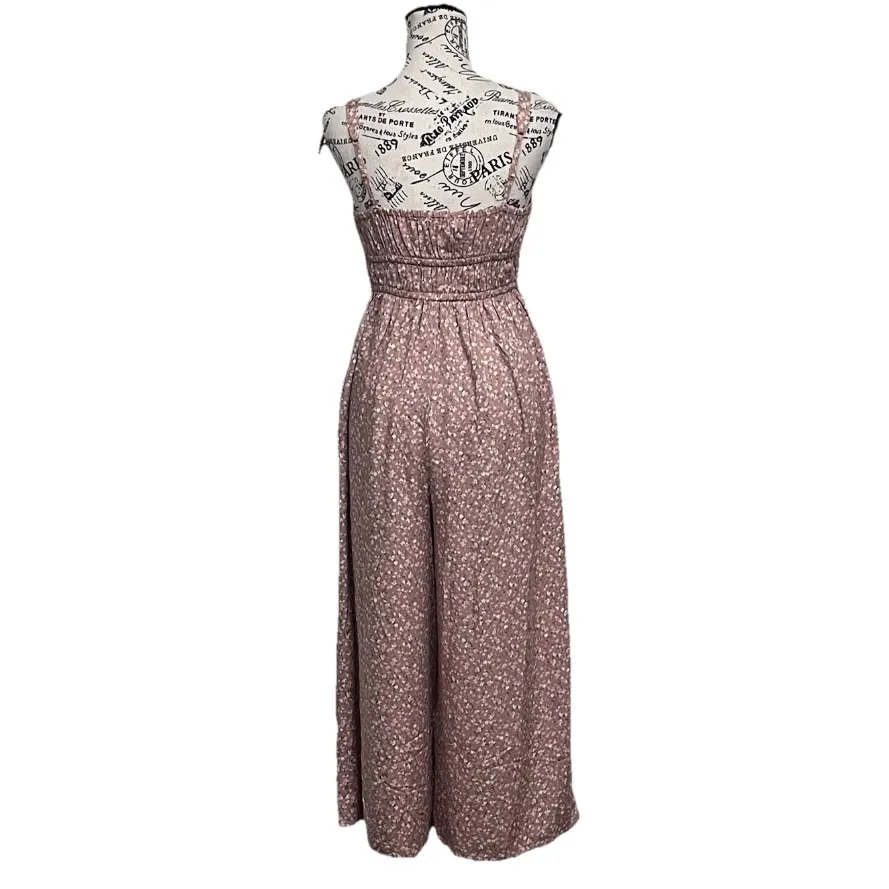 Arizona Jean Co Ditsy Floral Jumpsuit Women’s M Tan Cottagecore Coquette Wideleg - Image 5