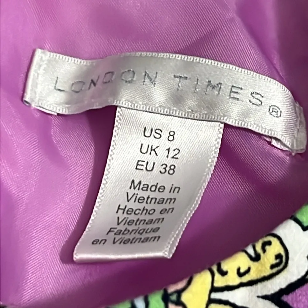 LONDON TIMES size 8 women's shift dress cotton purple & green vacation zips up - Image 6