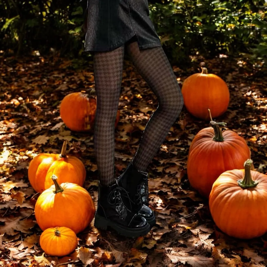 Houndstooth Black‎ Pantyhose, High Waist Elastic Footed Pantyhose One Size Black - Image 5