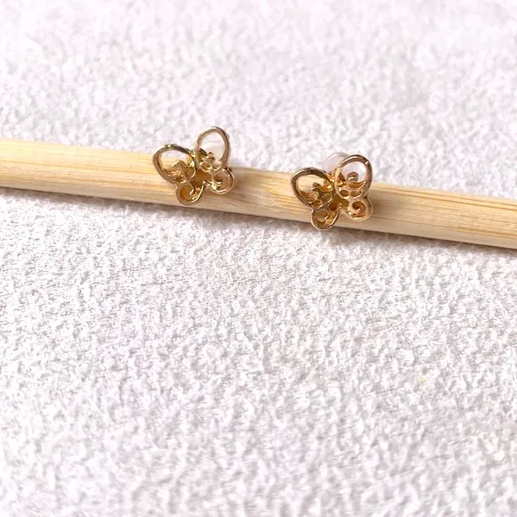 Gold butterfly stud earrings - Image 4