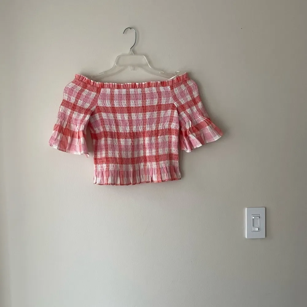 Sugar Lips Cropped Top Smocked Gingham Off Shoulder Checkered Size M - Image 2