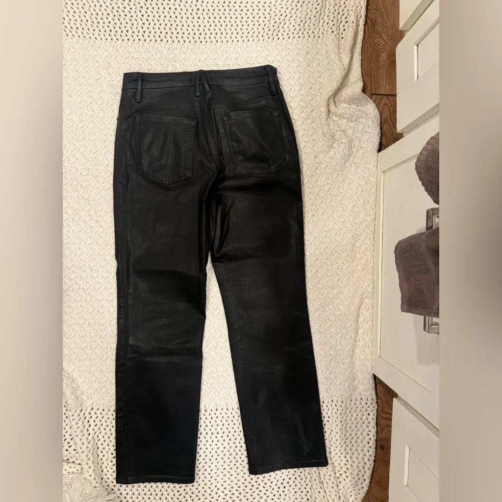 NWOT GOOD AMERICAN WOMENS 8/29 SHINY BLACK SHIStraight-Leg Jeans - Image 6