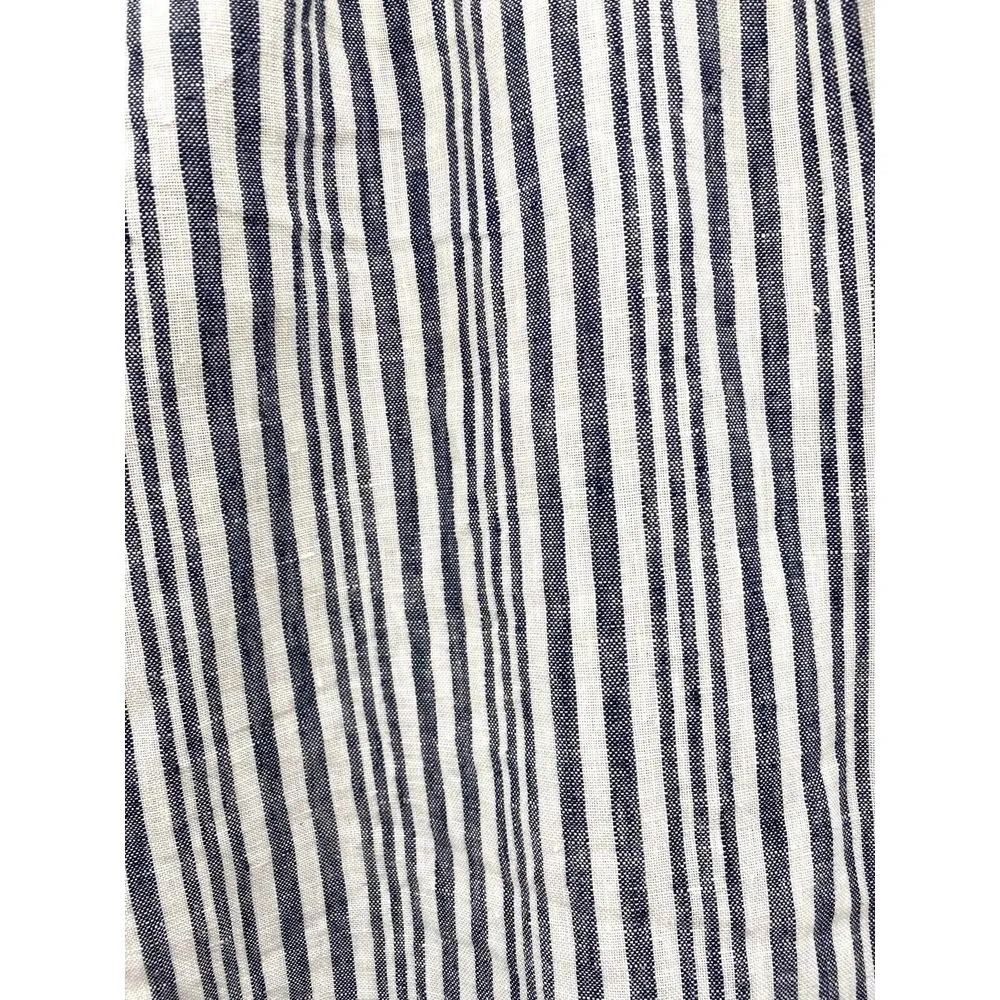 Carole Little‎ 100% Linen Pants Womens 12 Navy White Striped Wide Leg Boho Zip - Image 4