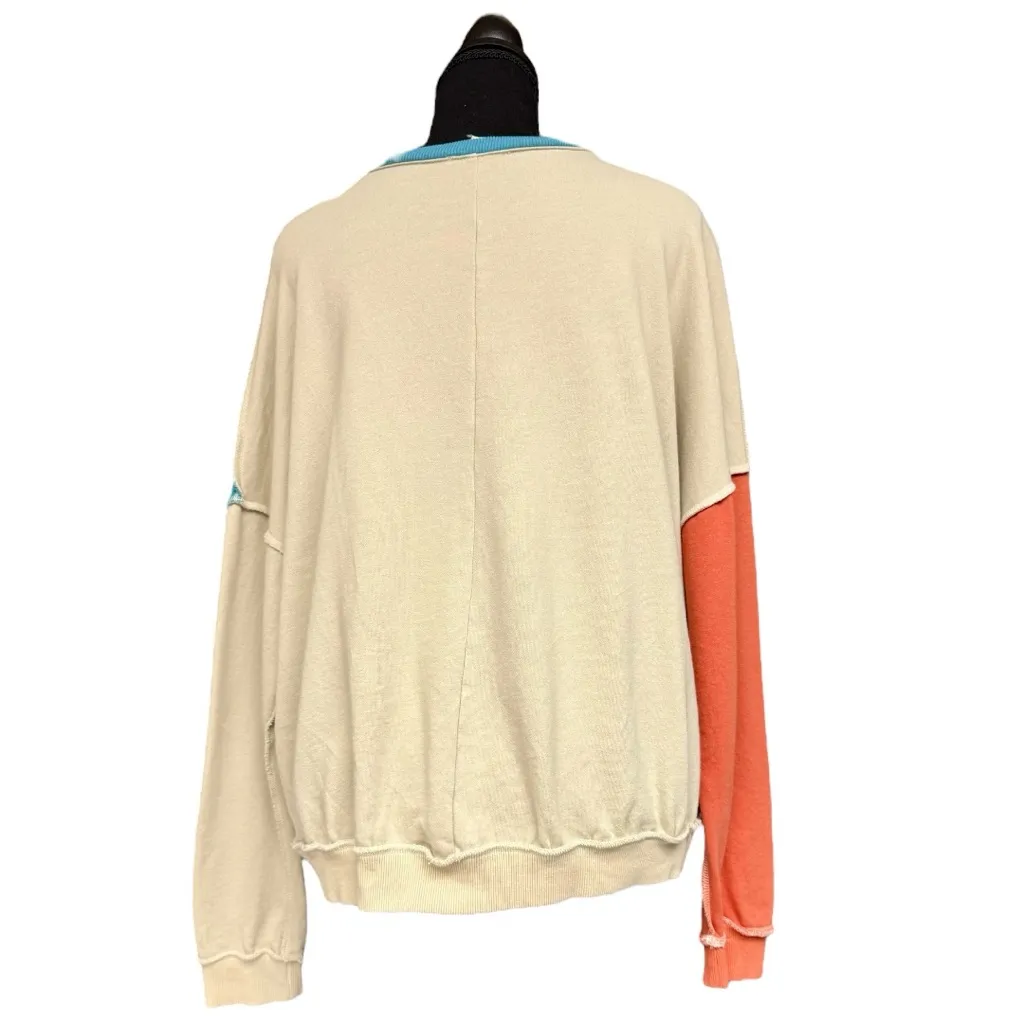 Easel Colorblock Crewneck Sweatshirt Blue Coral Cream Cotton Size Small EUC - Image 4