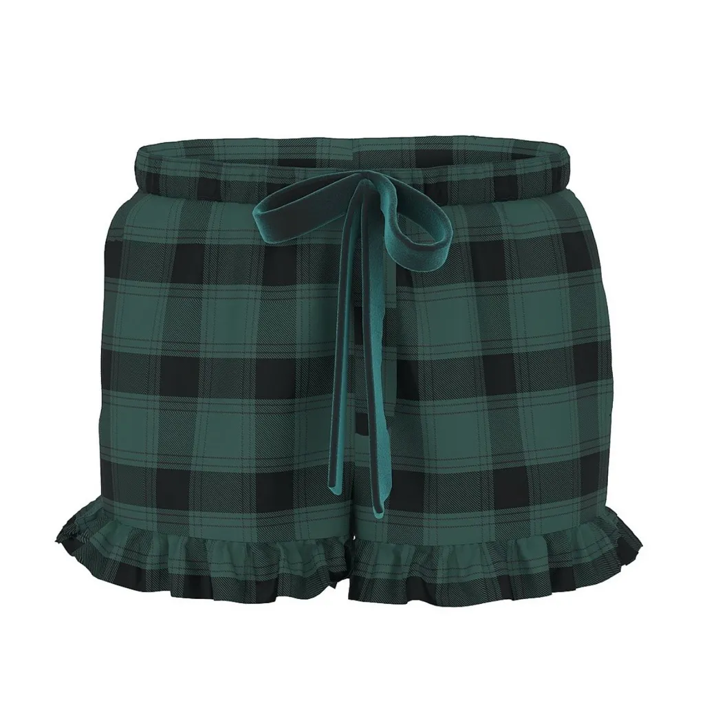 PINK VICTORIA’S SECRET Flannel Ruffle Pajama Shorts Forest Green Black Plaid M - Image 15
