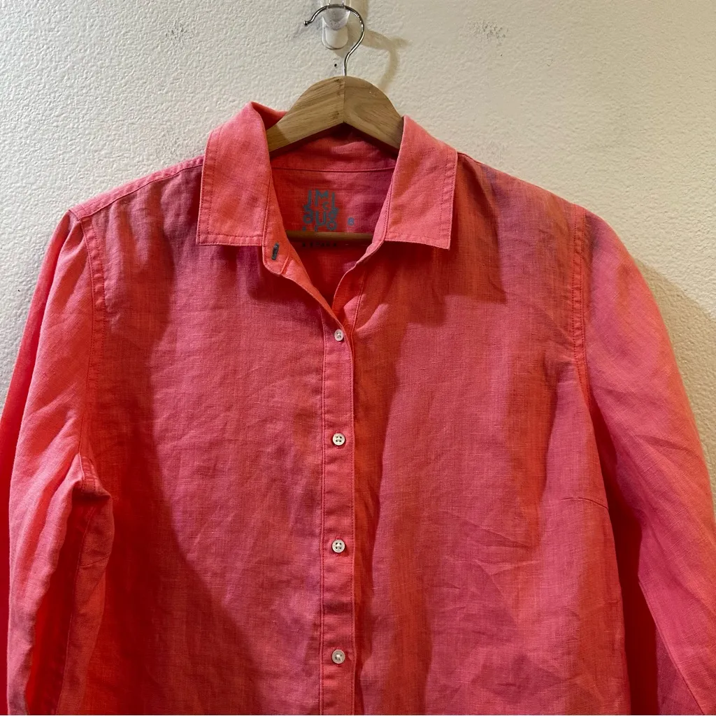 J.McLaughlin Britt Linen Point Collar Long Sleeve Button Front Blouse Size 8 - Image 2