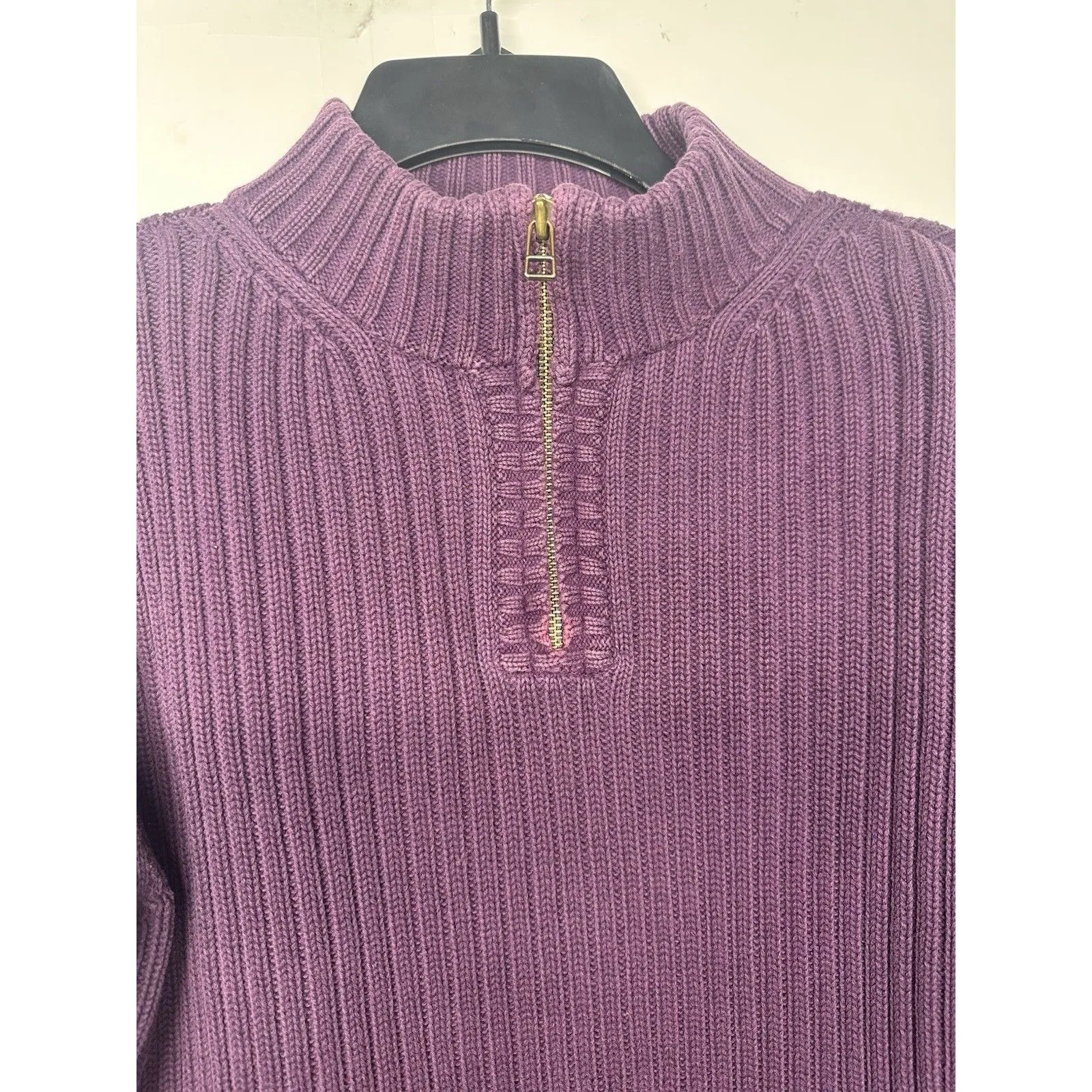 Vintage Eddie Bauer 100% Cotton Ribbed Quarter-Zip Sweater Purple Size large - Image 4