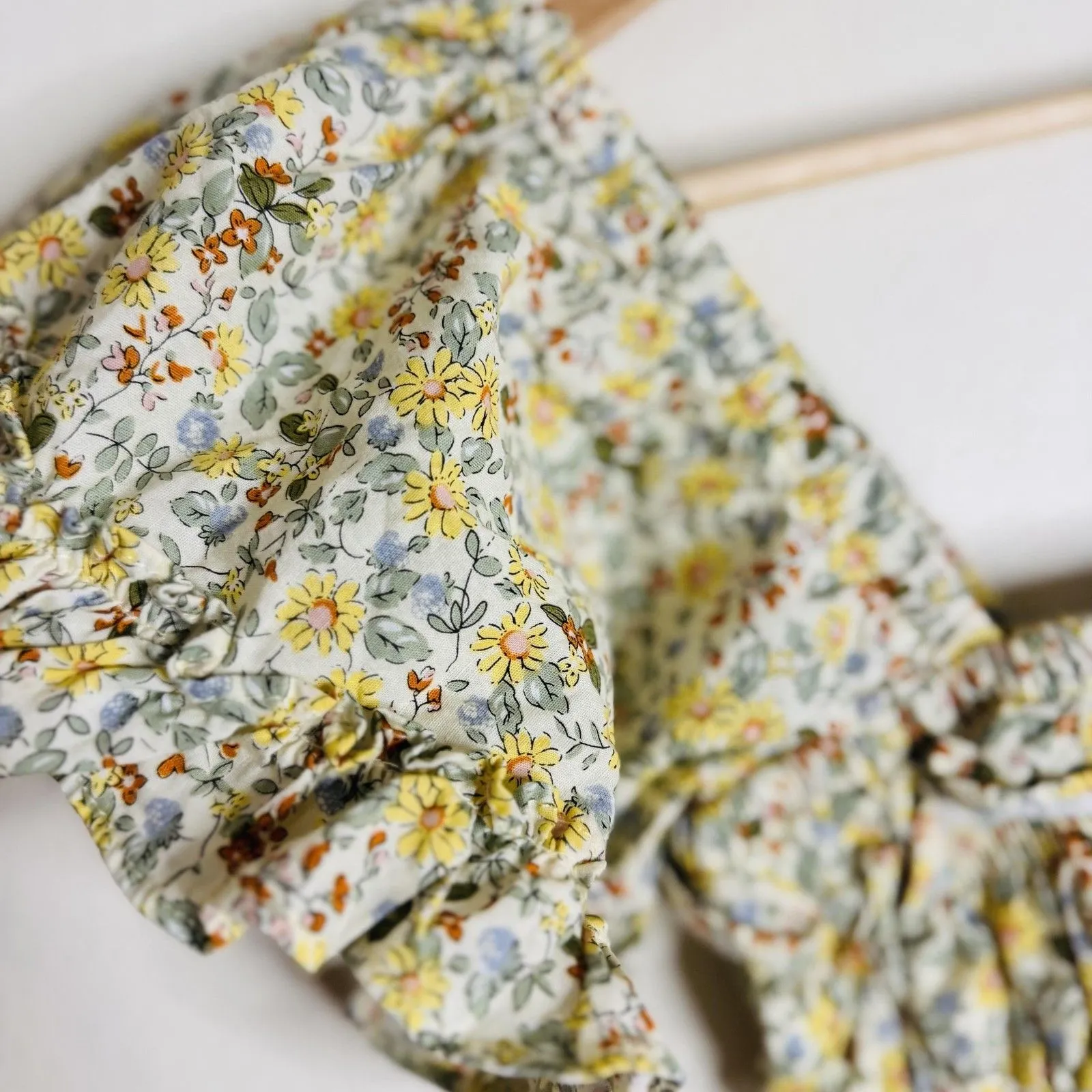 Storia Dress Womens Small Floral Smocked Square Neck Ruffle Mini Cottagecore - Image 2