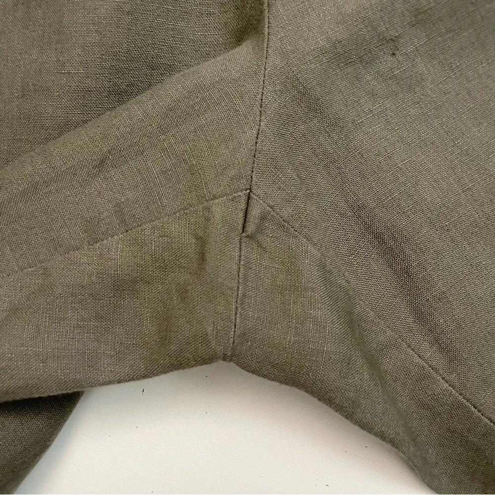 J Jill Pants Love Linen Cropped Ankle Flat Front 100% Linen Olive Army Green - Image 5