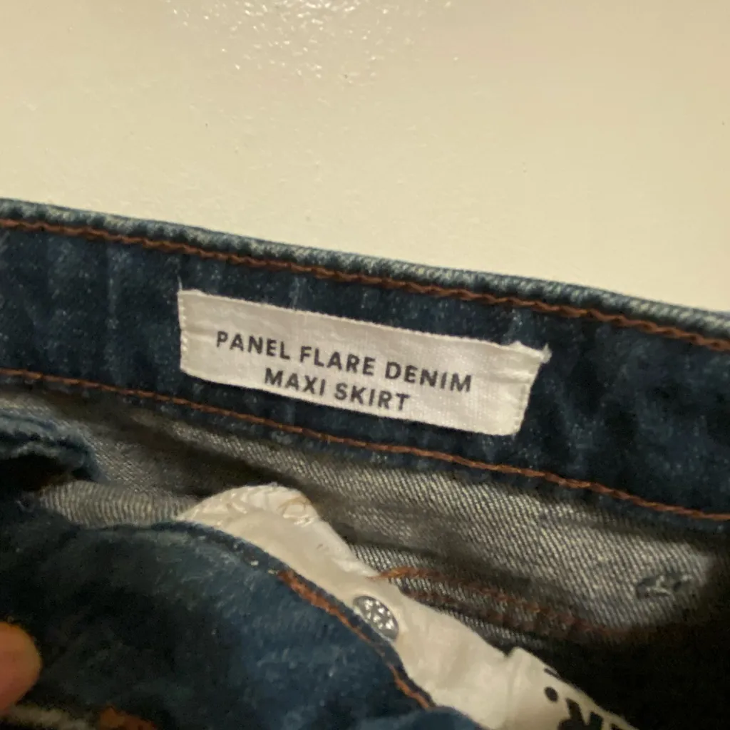 Cotton On Womens Panel Flare Denim Maxi Skirt Size 8 Dark Blue Wash Slit Boho - Image 5