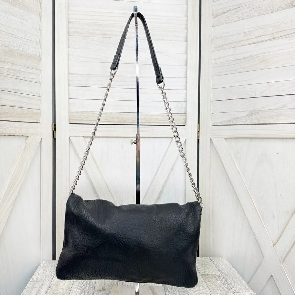 Express Faux Pebbled Leather Fold Over Shoulder Bag Black‎ Chain Strap - Image 4