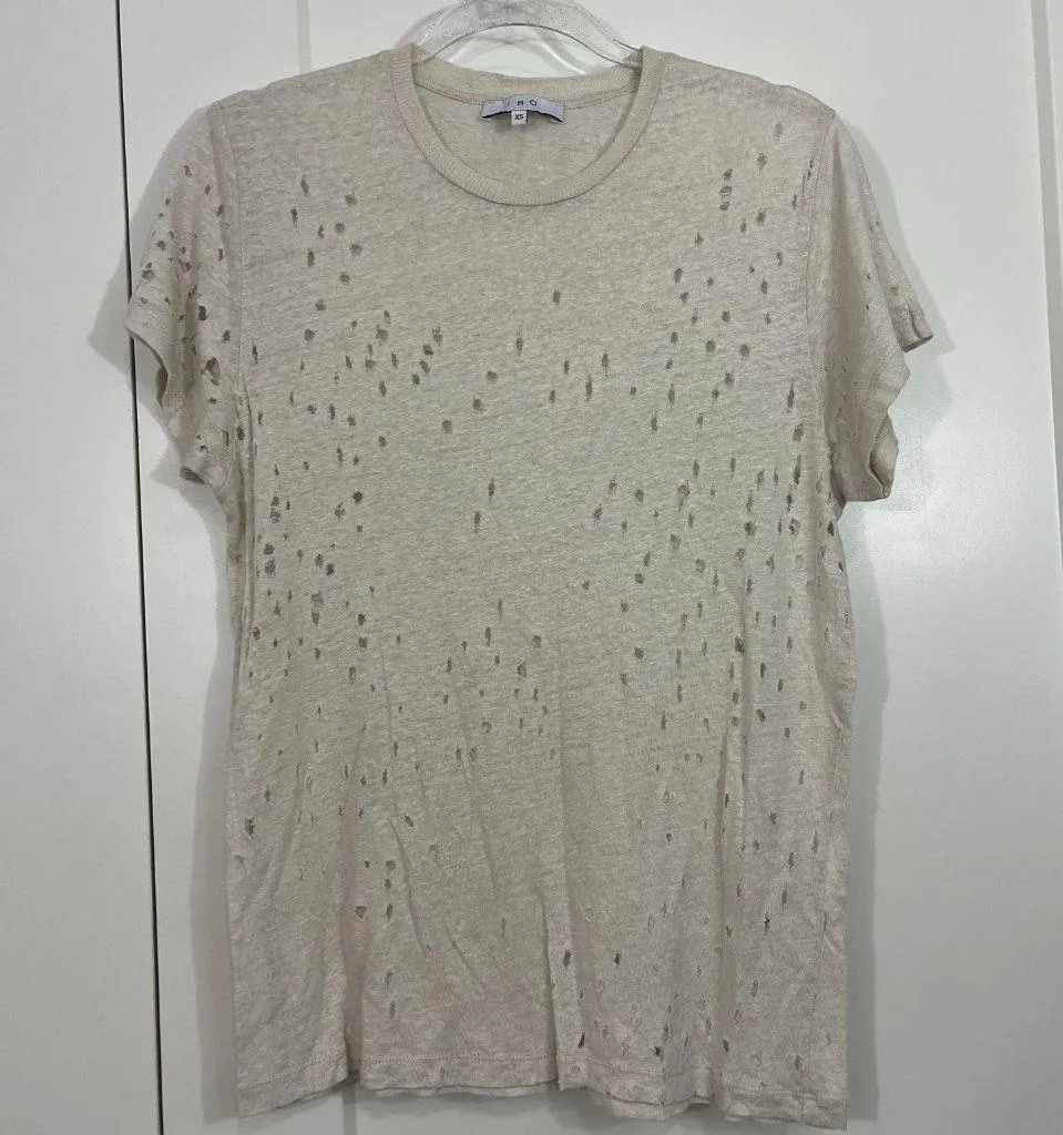 IRO XS Cream White Sija Distressed Linen Short Sleeve T-Shirt Top - Image 6