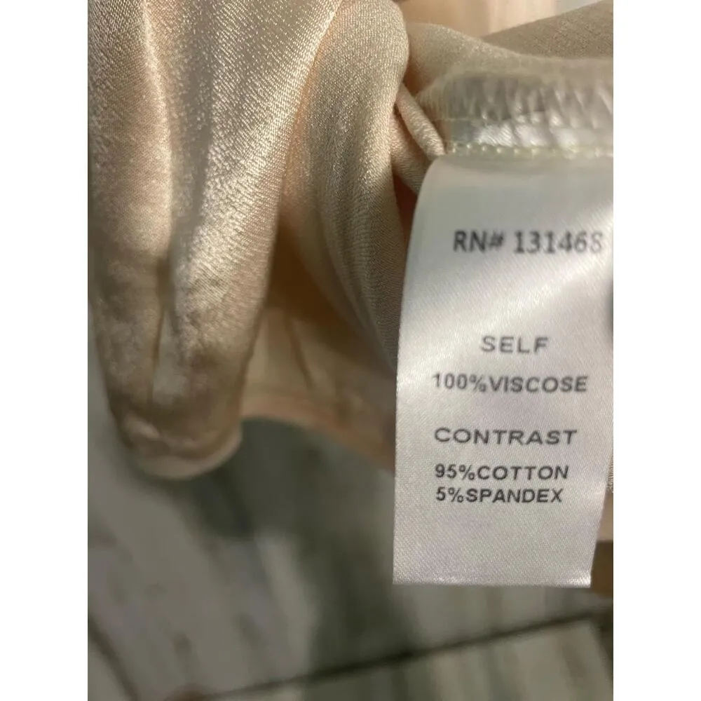 Fate Sleeveless Satin‎ Top With Ribbed Trim Mock Neck Champagne NWT Size S Beige - Image 7