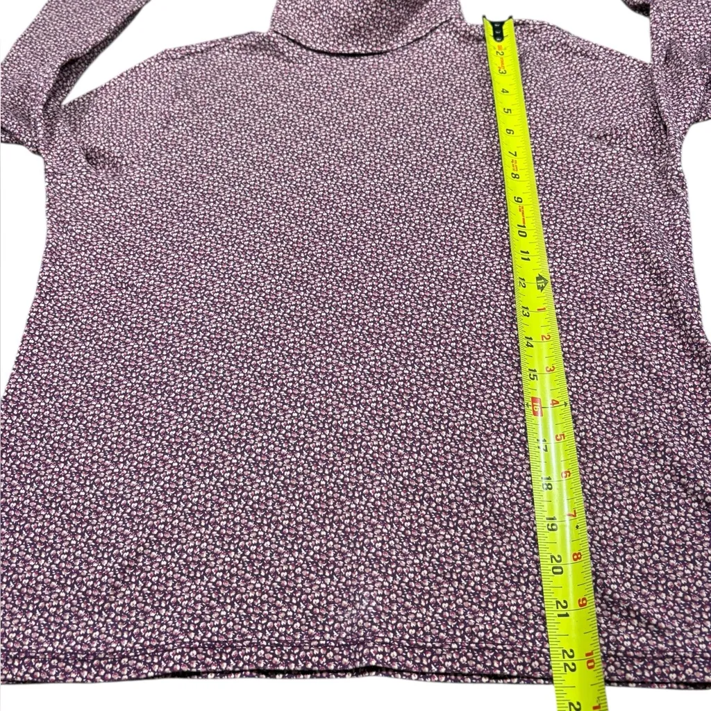 LL Bean Supima Cotton Long Sleeve Turtleneck Top Floral Purple Pink Womens Large - Image 5