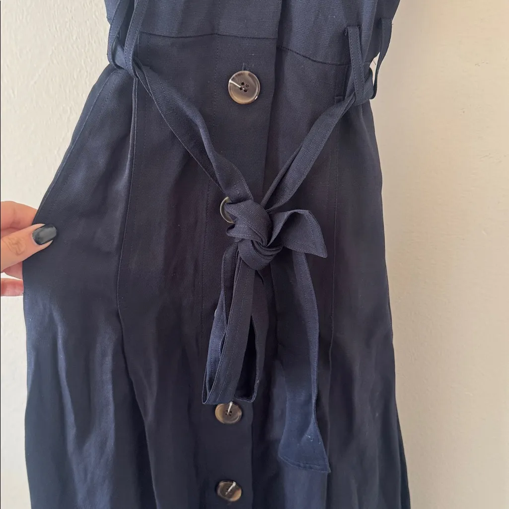 REISS HEIDI VISCOSE-LINEN BELTED MIDI DRESS IN NAVY, Size 4 , $298 - Image 8