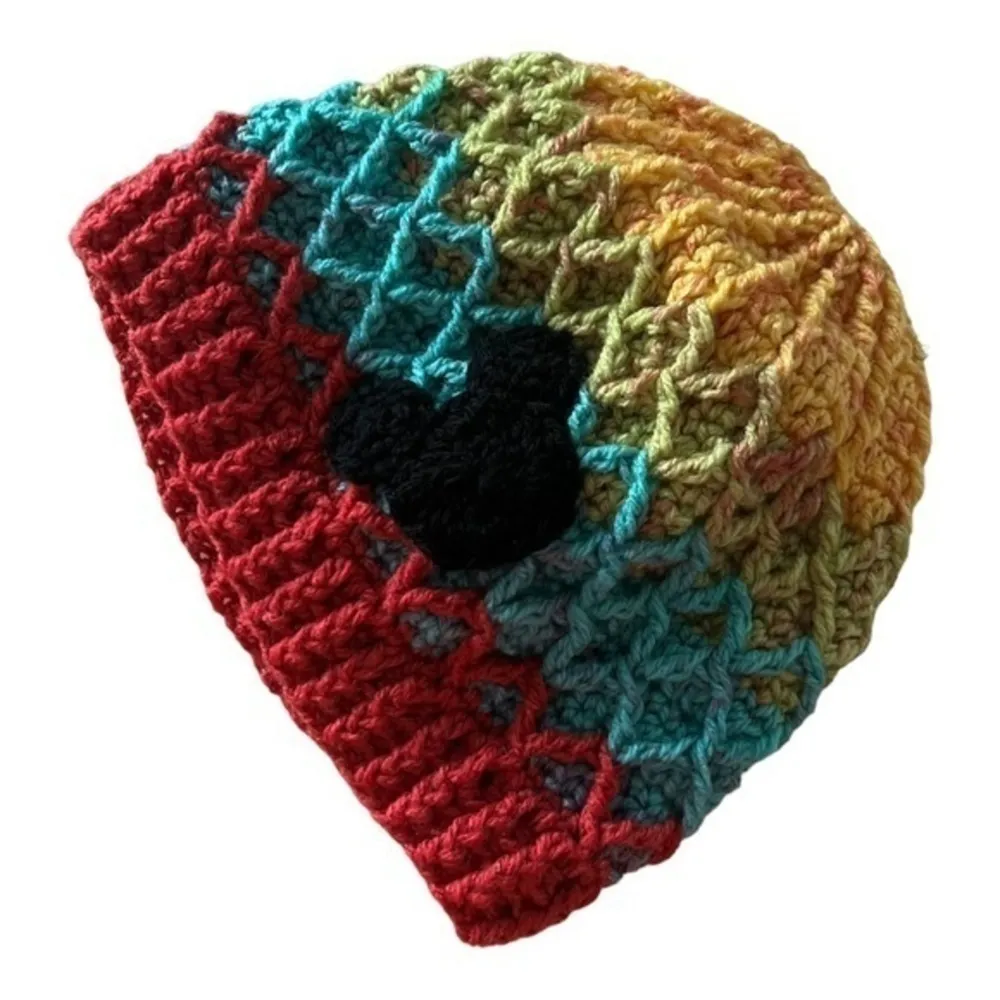 Multicolored Hand Crocheted Minnie Mouse Winter Beanie Hat Yellow - Image 2
