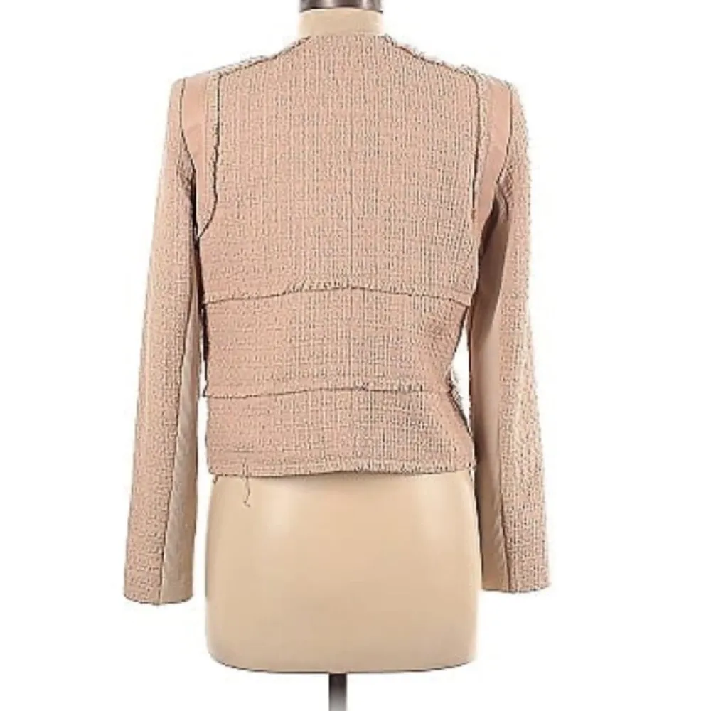 Rebecca Taylor Tan Tweed Blazer w/ Leather Detail - Image 6