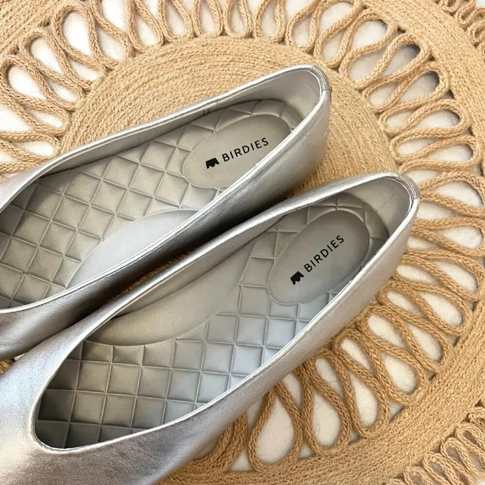 BIRDIES Crane Flats in Metallic Silver Leather Size 8 - Image 4