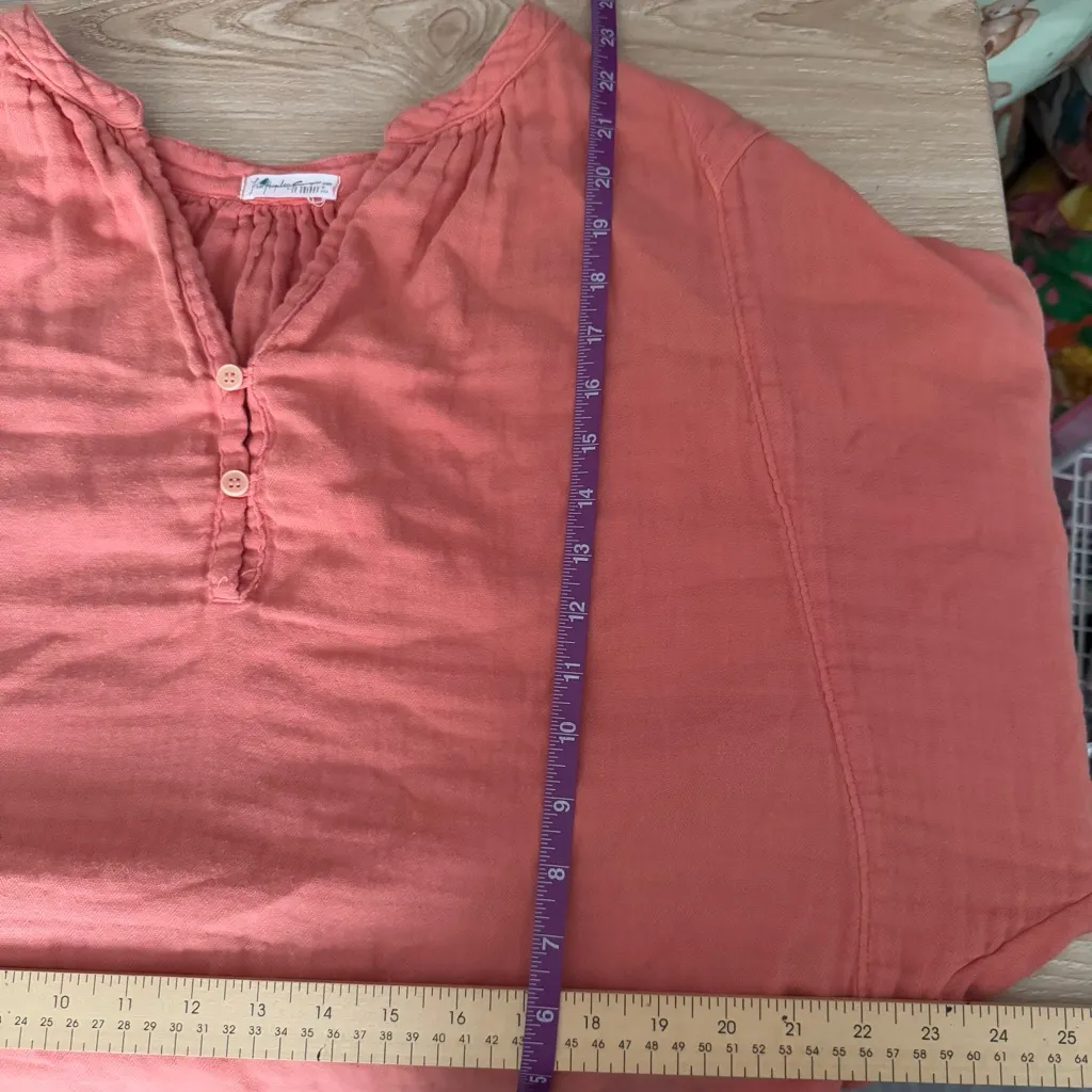 Free People CP Shades Small Swing Top Coral Orange Gauze Cotton Relaxed Boho - Image 7