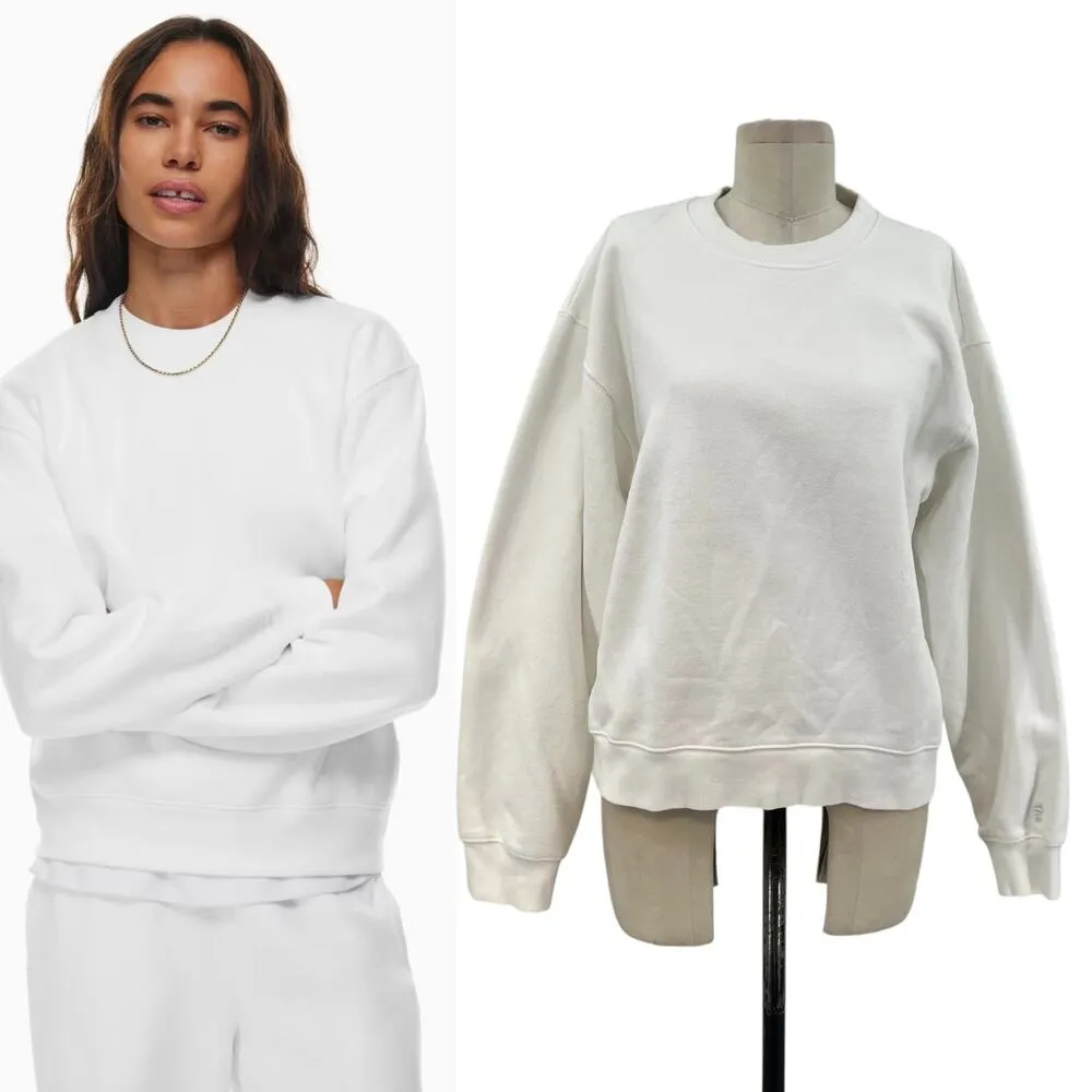 Aritzia Tna‎ Cozy Fleece Perfect Crew Sweatshirt Pullover White Size Large - Image 2