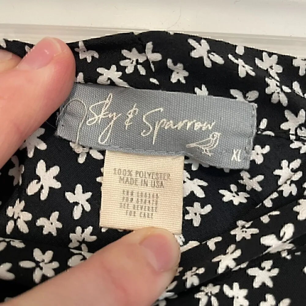 SKY AND SPARROW TILLYS Black White Ditsy Floral High Waisted Mini Wrap Skirt XL - Image 6