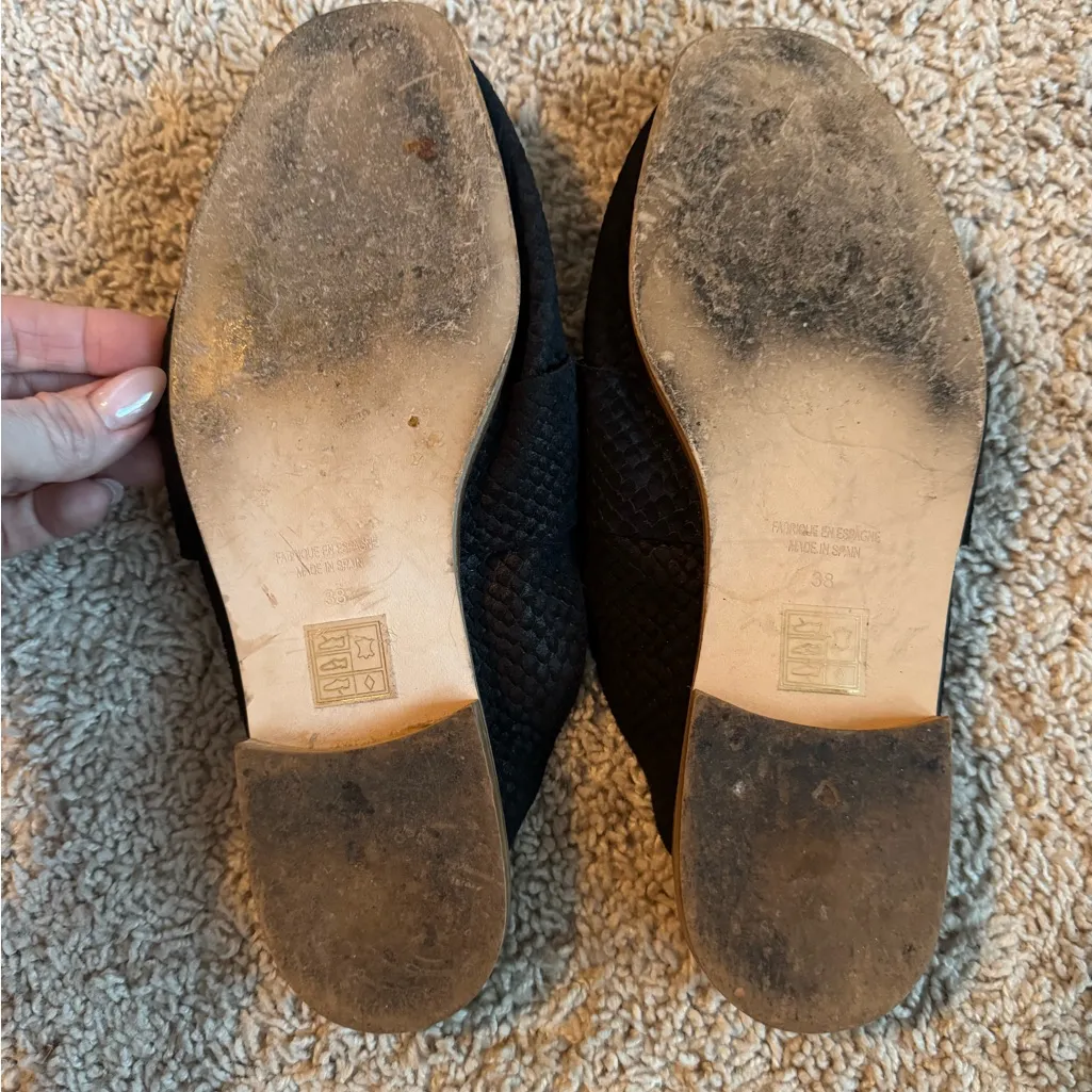 Free People “At Ease” Black Leather Snakeskin Loafer Mules– EU 38 –Made in Spain - Image 5