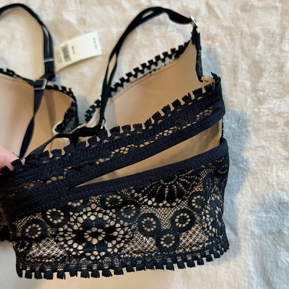 NWT Aerie Black and Cream Floral Lace Balconette Bra - 36B - Image 5