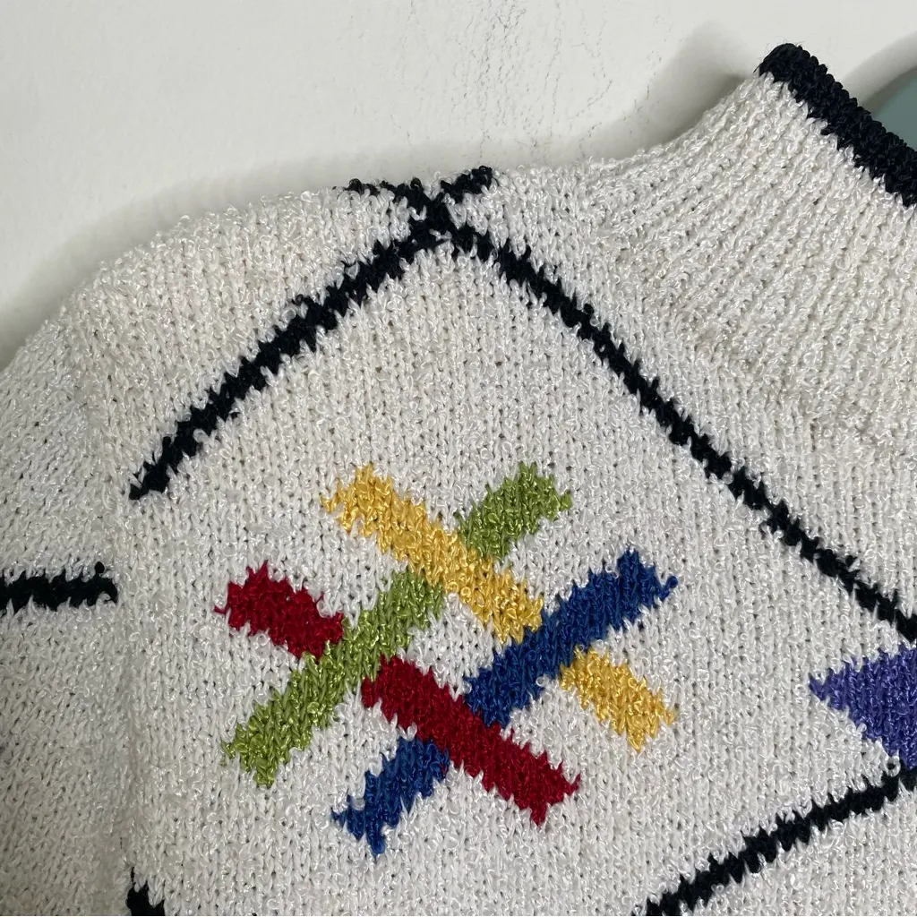 Vintage South Cotton Light Zip Geometric Cardigan Sweater M Made in Bolivia Size M - Image 8